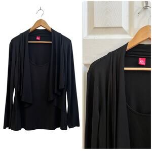 Three Dots Black Viscose Blend Scoop Neck Twofer Layered Blouse Large Lagenlook